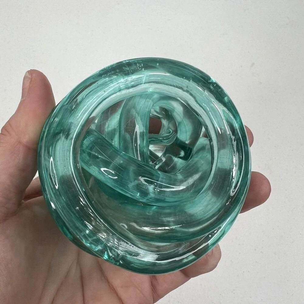 Abstract Art Glass Infinity‎ Knot Twisted Figurine Paperweight Sea Glass Blue 5